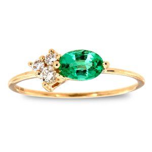 14K Yellow Gold Oval Green Emerald & Diamond Ring